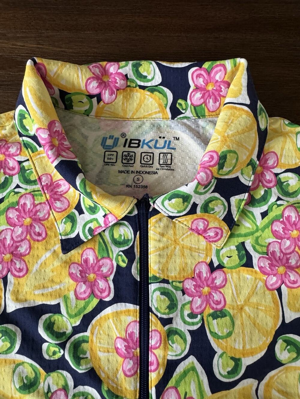 IBKUL 1/4 zip Shirt Women’s Small Navy Long Sleeve Lemon Floral Print